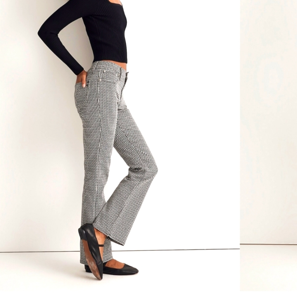 Madewell Mid-Rise Kick Out Ankle Crop Jeans in Houndstooth Spruce
